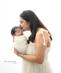 Newborn baby Photoshoot with Mother posing