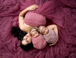 Twins Newborn baby with Mother Liedown shot