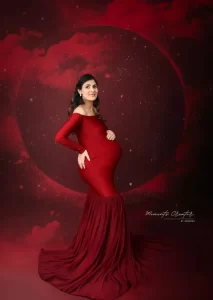 Maternity Photoshoot in Red Gown