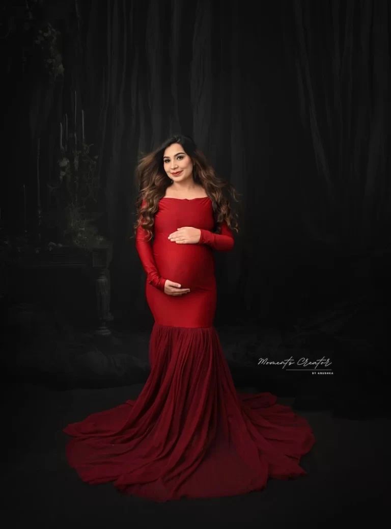 Maternity Photoshoot in Red Gown1